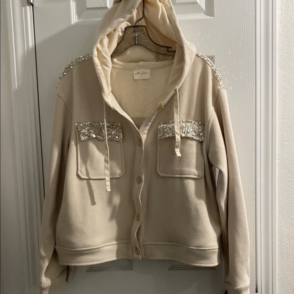 Embellished Cream Hoodie Jacket